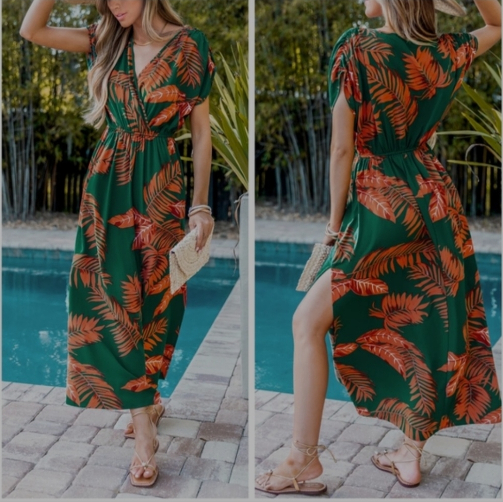 Cupshe Tropical Green and Orange Maxi Dress